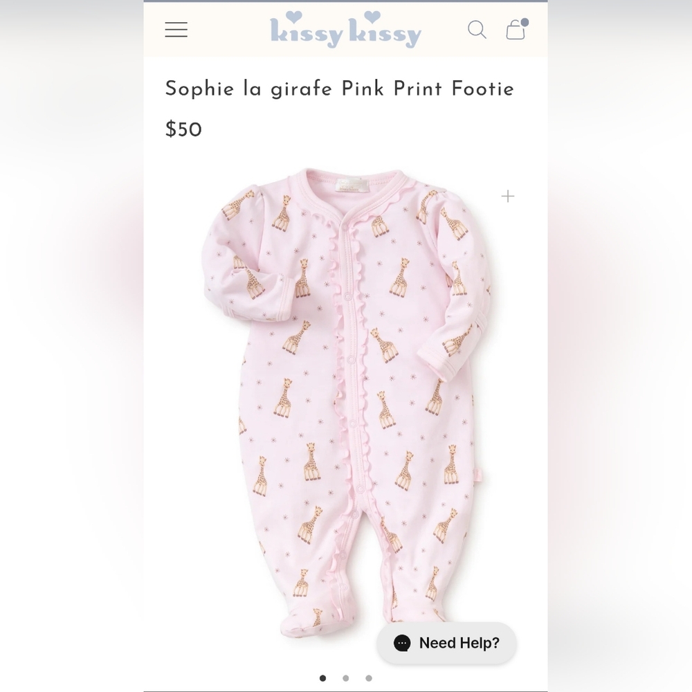 KissyKissy Sophia la giraffe print footie 6-9mo pink new with tags